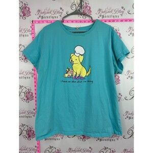 Tee turtle Graphic Short Sleeve Tee with Yellow Puppy Illustration - Aqua